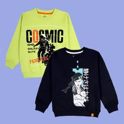 KiddoPanti Boys Pack of 2 Graphic Printed Round Neck Sweatshirt-picture-38