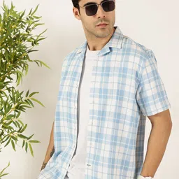 Mast & Harbour Men Premium Fit Cuban Collar Tartan Checked Cotton Casual Shirt-picture-37