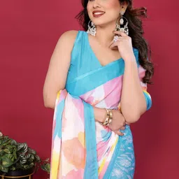 KALINI Blue Pure Chiffon Printed Sarees image 4