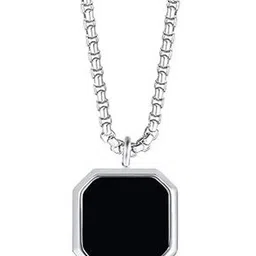 INKO & CO Men Stainless Steel Silver-Plated Square Shaped Pendant With Chain image 3