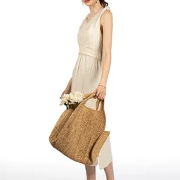 CORY EDGE Women Self Design Slits Cotton A-Line Midi Dress image 2