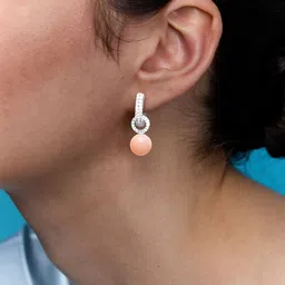 MINUTIAE Silver-Plated Artificial Stones Studded And Pearls Beaded Spherical Hoop Earrings image 5