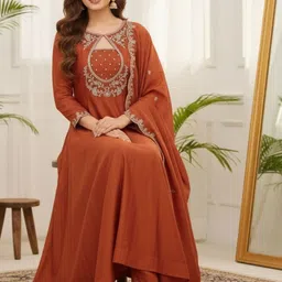 JISHNAM Women Ethnic Motifs Embroidered Panelled Thread Work Kurta with Trousers & With Dupatta image 2