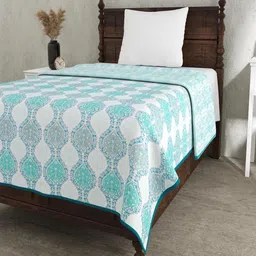 UNIQCHOICE Turquoise Blue Printed Mulmul Cotton Mild Winter 120 GSM Single Bed Dohar image 2