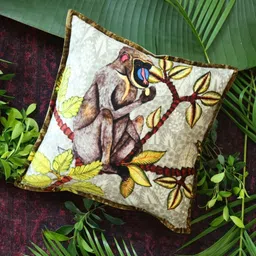 Revive Home Yellow & Brown Graphic Printed Square Cushion Cover image 3