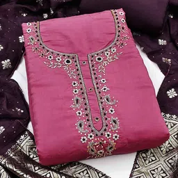 Peachmode Embroidered Art Silk Unstitched Dress Material-image-27