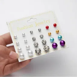 Balasundri Set Of 12 Contemporary Artificial Stones studded Studs image 2