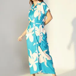 SHOWOFF Floral Printed Satin Shirt Maxi Dress image 4