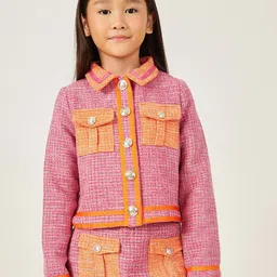 One Friday Girls Spread Collar Self Design Lightweight Tailored Jacket-image-52