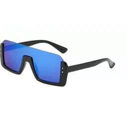Being Better Unisex Blue Lens & Black Rectangle Sunglasses with image 5