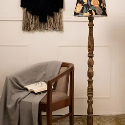 green girgit Black & Brown Printed Wooden Frustum Shaped Floor Lamp image 3