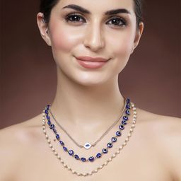 Bohey by KARATCART Gold-Plated Evil Eye and Pearls Beaded Statement Layered Chain-picture-7