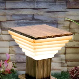 KINIS Brown & White Frustum Shaped Weatherproof & Rust-Resistant Outdoor Pole Lamp image 3