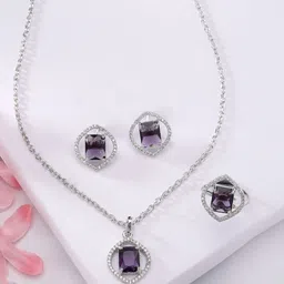 ZENEME Rhodium Plated AD Studded Jewellery Set-picture-24