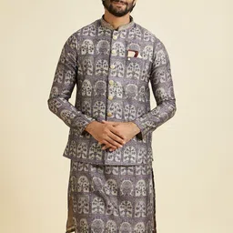 Manyavar Woven Design Mandarin Collar Nehru Jacket image 5