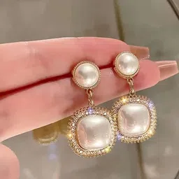 TheVineGirl Korean Silver-Plated Cubic Zirconia Studded Circular Shaped Drop Earrings image 2
