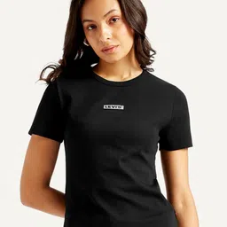Levis Women Brand Logo Printed Cotton Round Neck T-shirt-image-38