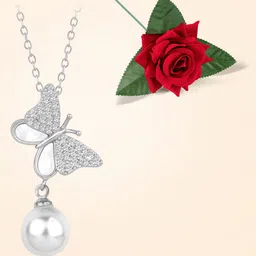Peora Silver-Plated Cubic Zirconia Studded Pendant Chain With Rose-image-38