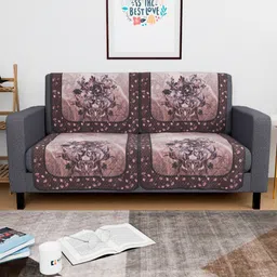 Aura Brown & Coffe Brown 4 Pieces Floral Printed 2 Seater Cotton Sofa Cover-picture-16