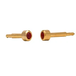 STUDEX 24K Pure Gold Plated Stainless Steel Faux Ruby Studded Circular Shaped Studs image 2