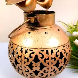 apka mart Gold-Toned and Black TeaLight Holder Hanging Textured Metal Candle Holder-picture-13