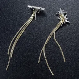 PolluxCraft Korean Gold Plated Stone Studded Contemporary Drop Earrings image 5