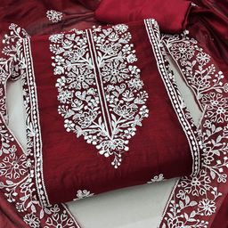 Ishin Ethnic Motifs Embroidered Thread Work Unstitched Dress Material-picture-8