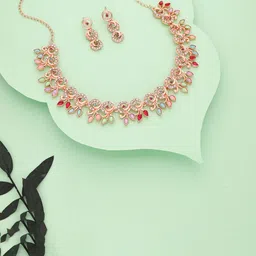 Anouk Gold-Plated Artificial Stones-Studded Necklace and Earrings image 3