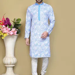 RANAK Geometric Printed Mandarin Collar Long Sleeves Regular Pure Cotton Straight Kurta-picture-34