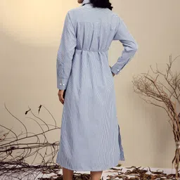 Pink Paprika by SASSAFRAS Women Shirt Collar Striped Shirt Midi Dress image 4