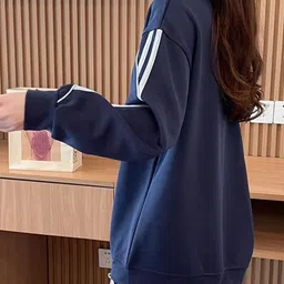 stylecast x revolte Navy Blue Typography Round Neck Sweatshirt image 3