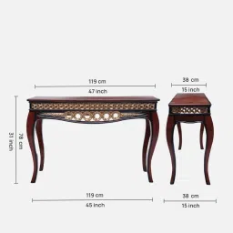 dzyn furnitures Vortex Teak Wood Console Table In Brown Colour image 2