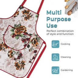 Kuber Industries Pack Of 3 Red & White Floral Printed Cotton Aprons With Front Pocket image 5