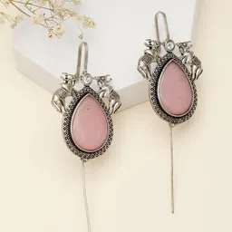 VIVAZS Silver-Plated Artificial Stones Studded Oxidised Teardrop Shaped Ear Cuff image 1