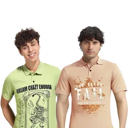 SHAUN Pack of 2 Men Printed Polo Collar Neck Short Sleeve T-shirt image 2
