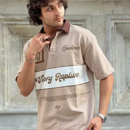 fast fashion Typography Printed Polo Collar Cotton Regular Fit T-shirt image 3