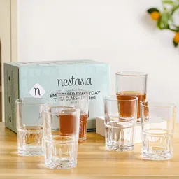 Nestasia Transparent 6 Pieces Textured Glass Mugs 190ml Each-picture-46