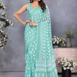 Elora Block Printed Ready To Wear Saree With Unstitched Blouse-image-1