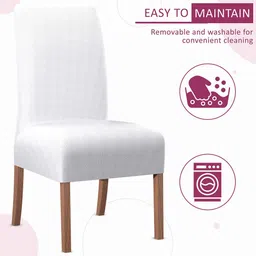Kuber Industries 6-Pcs White Textured Stretchable Dining Table Chair Cover image 2