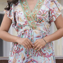 YASH GALLERY Women Ethnic Motifs Print Flutter Sleeve Ruffled Fit & Flare Maxi Dress image 4