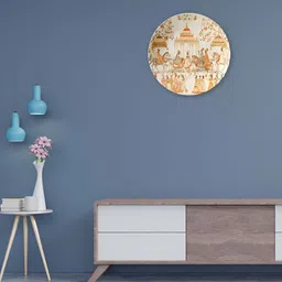 THE QUIRKY HOME Beige & White Indian Procession Printed Ceramic Wall Plates-picture-39