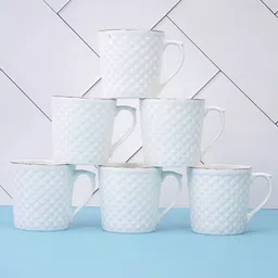UPC White & Silver-Toned Textured Ceramic Glossy Cups Set of Cups and Mugs image 4