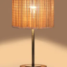 Devansh Beige Textured Wood Cylindrical Shaped Table Lamp image 2