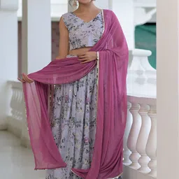 Rangpur Women Grey & Purple Embroidered Ready to Wear Lehenga & Blouse With Dupatta-picture-14