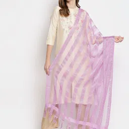 Dupatta Bazaar Mauve & Silver-Toned Woven Design Organza Dupatta-picture-32