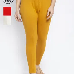 GRACIT Women Pack Of 3 Cotton Lycra Solid Ankle-Length Leggings-image-94