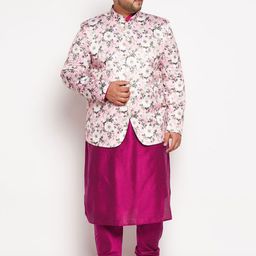 VASTRAMAY Men Fuchsia Floral Kurta with Churidar-picture-20