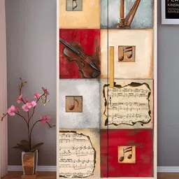 WALLWEAR Beige & Red Musical Printed Self-Adhesive Wardrobe Wallpaper-image-94