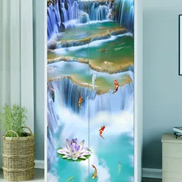 WALLWEAR Blue & Green Waterfall Printed Self Adhesive Wardrobe Wallpaper-picture-16