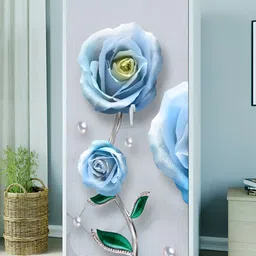 WALLWEAR Grey & Blue Floral Printed Self Adhesive Wardrobe Wallpaper-image-45